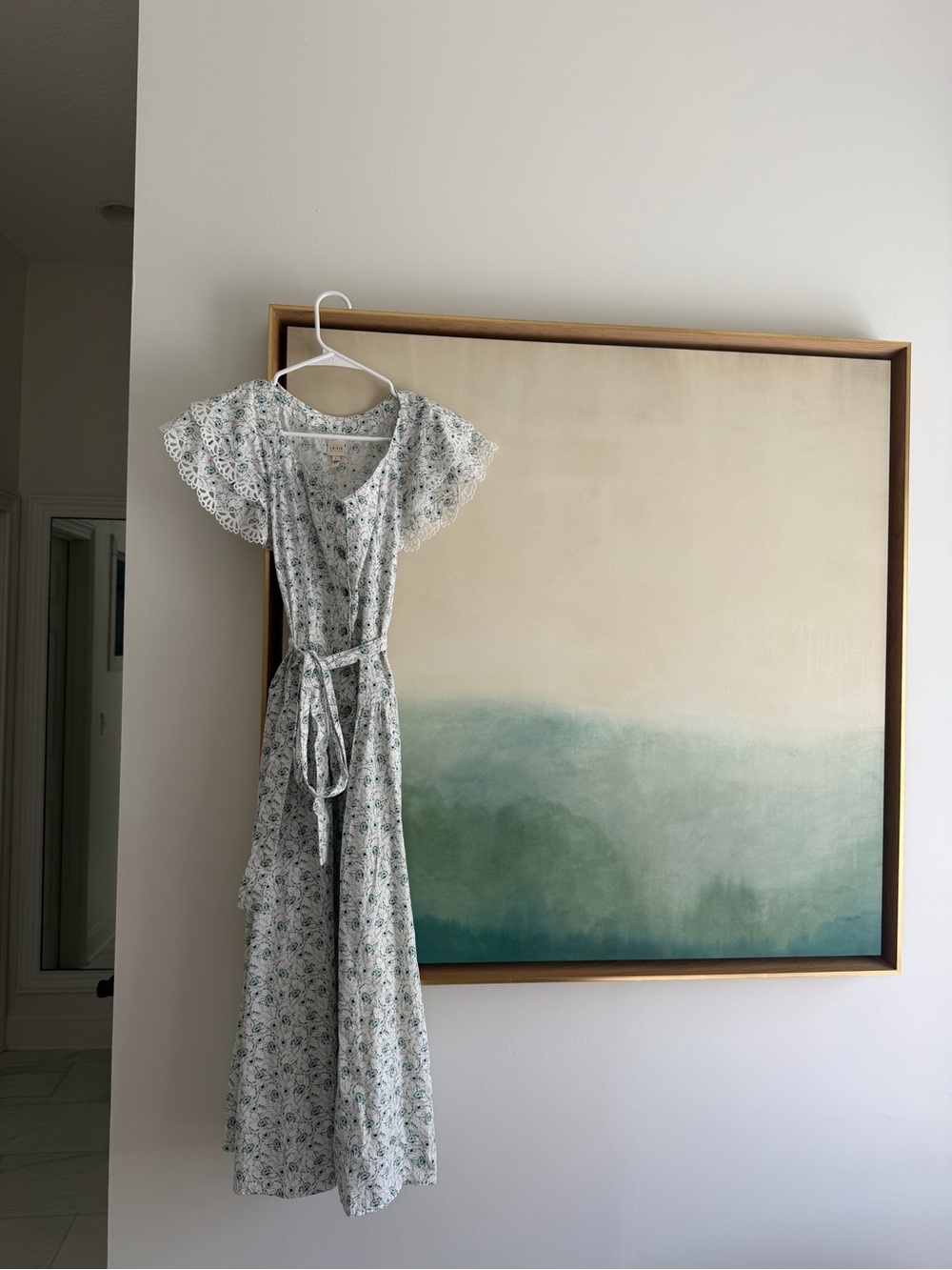 Rebecca Taylor Cream Dress with Teal Floral Print